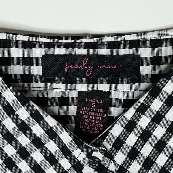 Pearly Vine B&W Gingham Shirt, Red Trim, S - Picture 3 of 3
